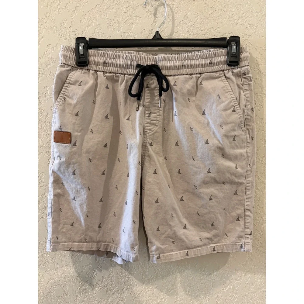 JMIERR Mens Sailboat Print Shorts Grey Size 34 Elastic Waist Drawstring Casual
